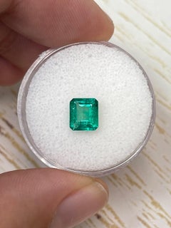 0.90 Carat 7x6 Vivid Green Loose Colombian Emerald - Emerald Cut May Birthstone