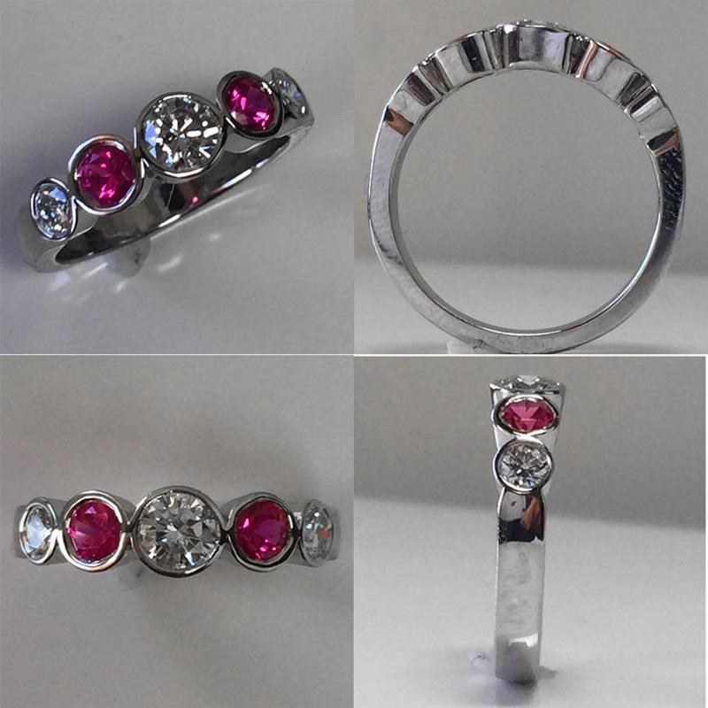 Modern 0.90 Carat Approximate Pink Sapphire and Diamond Bezel Set Band, Ben Dannie For Sale