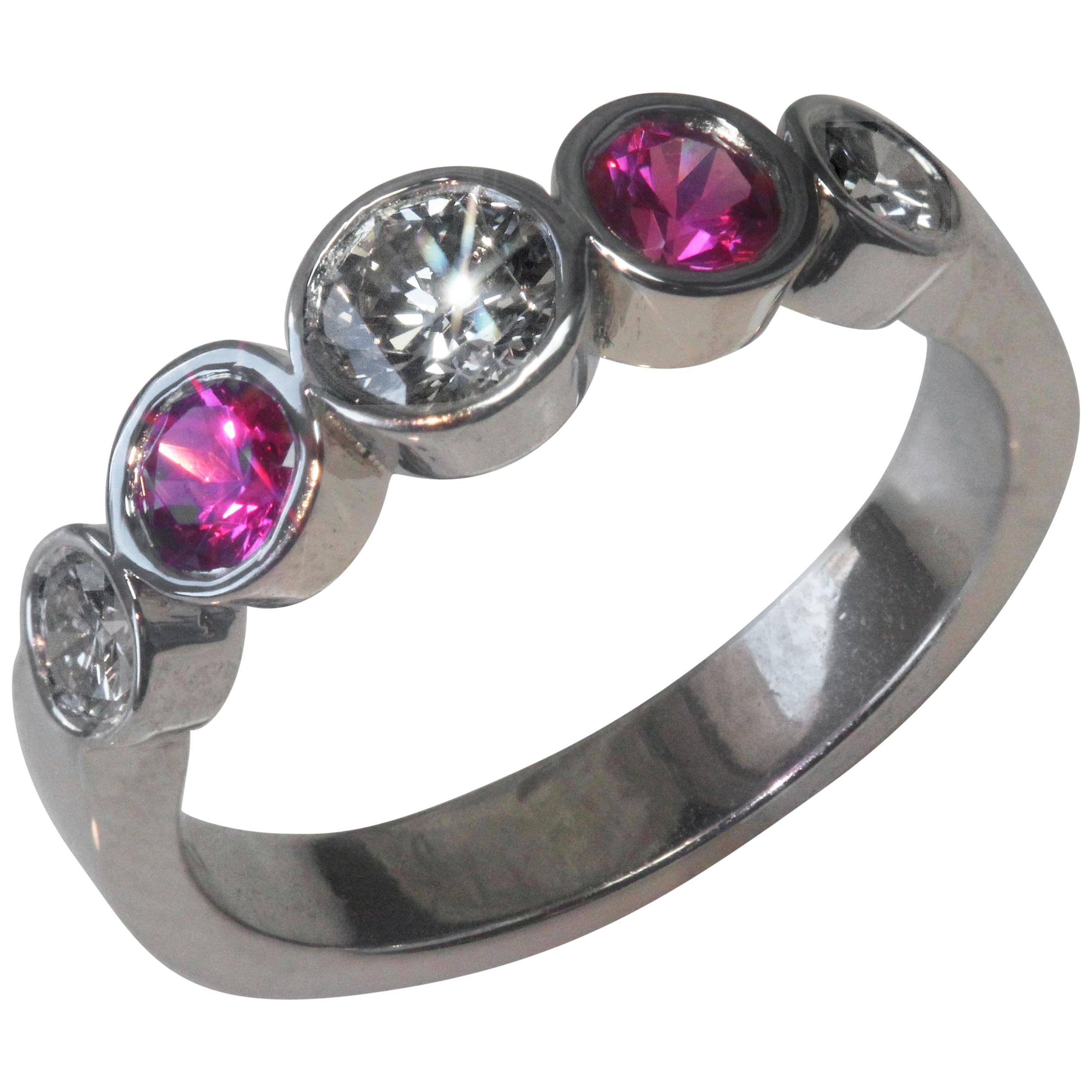 0.90 Carat Approximate Pink Sapphire and Diamond Bezel Set Band, Ben Dannie For Sale