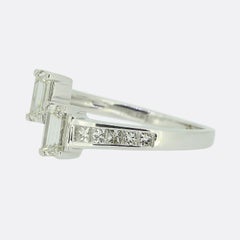 0.90 Carat Baguette and Princess Cut Diamond Crossover Ring