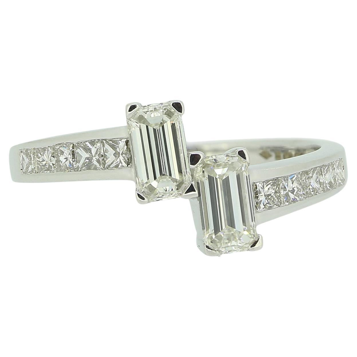 0.90 Carat Baguette and Princess Cut Diamond Crossover Ring