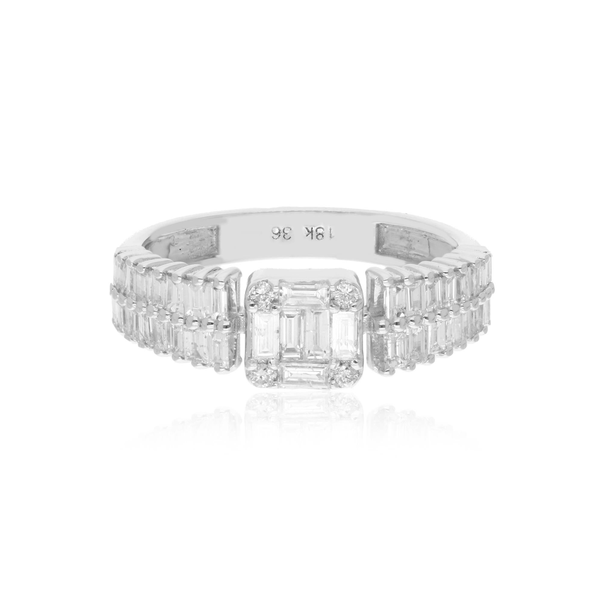 Women's 0.90 Carat Baguette Round Diamond Band Ring 18 Karat White Gold Fine Jewelry For Sale