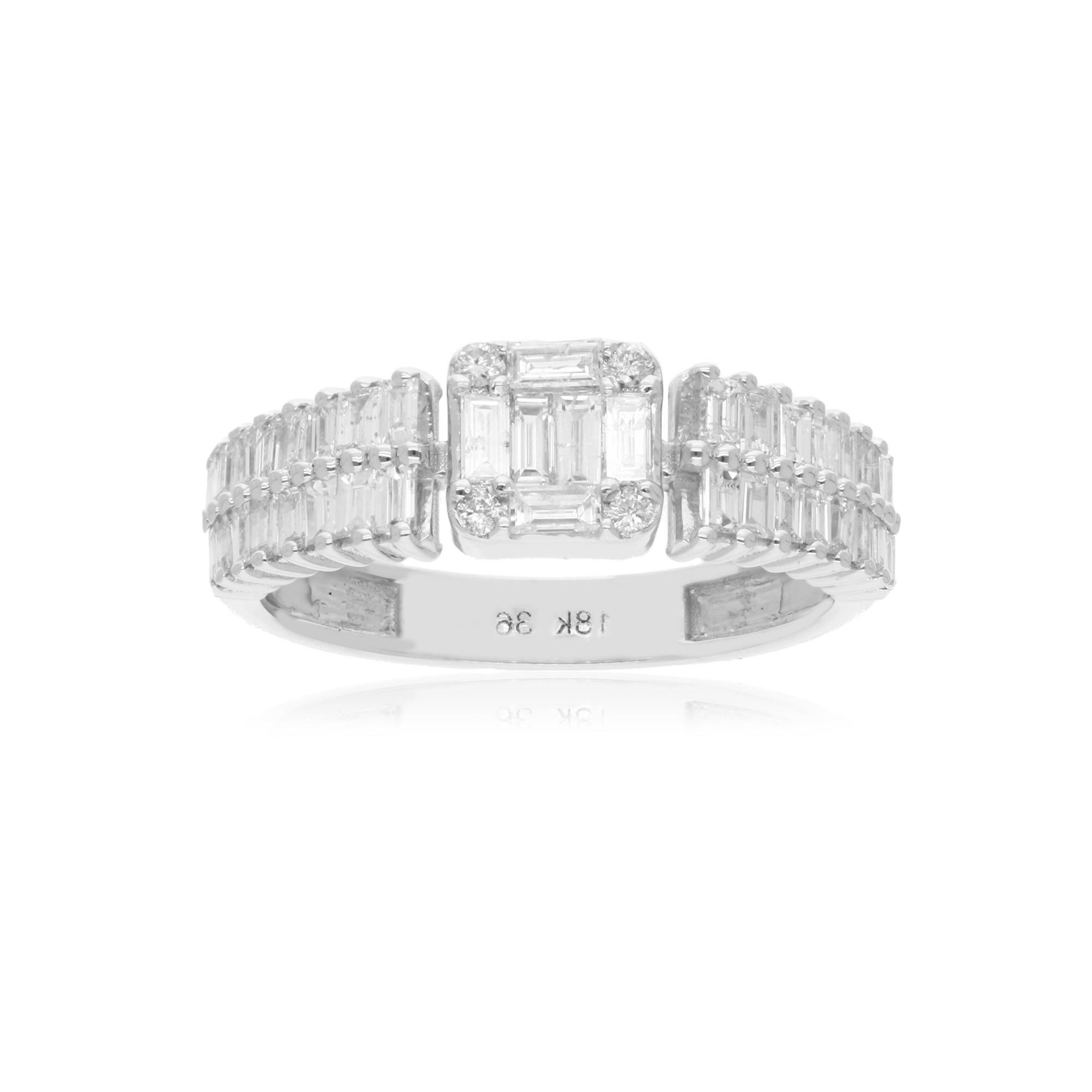 0.90 Carat Baguette Round Diamond Band Ring 18 Karat White Gold Fine Jewelry