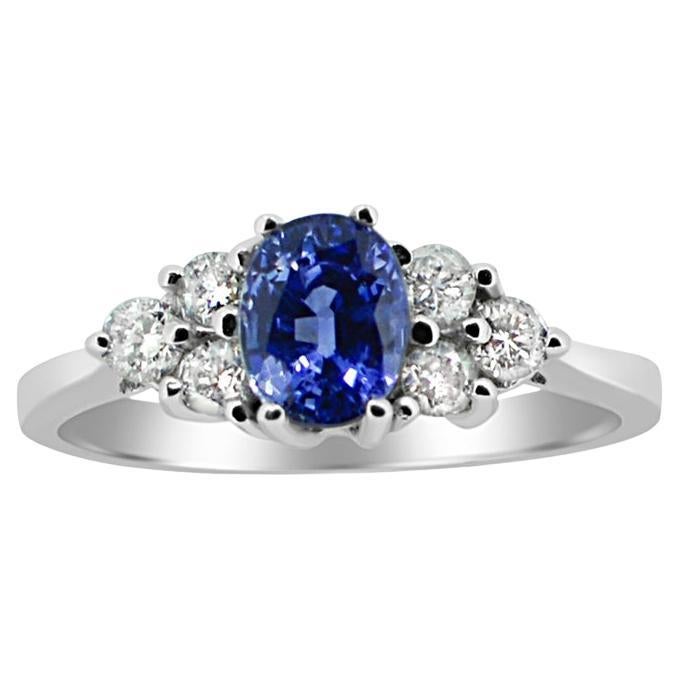 0.90  Carat Blue Sapphire  Ring 14 Karat White Gold with Diamonds.