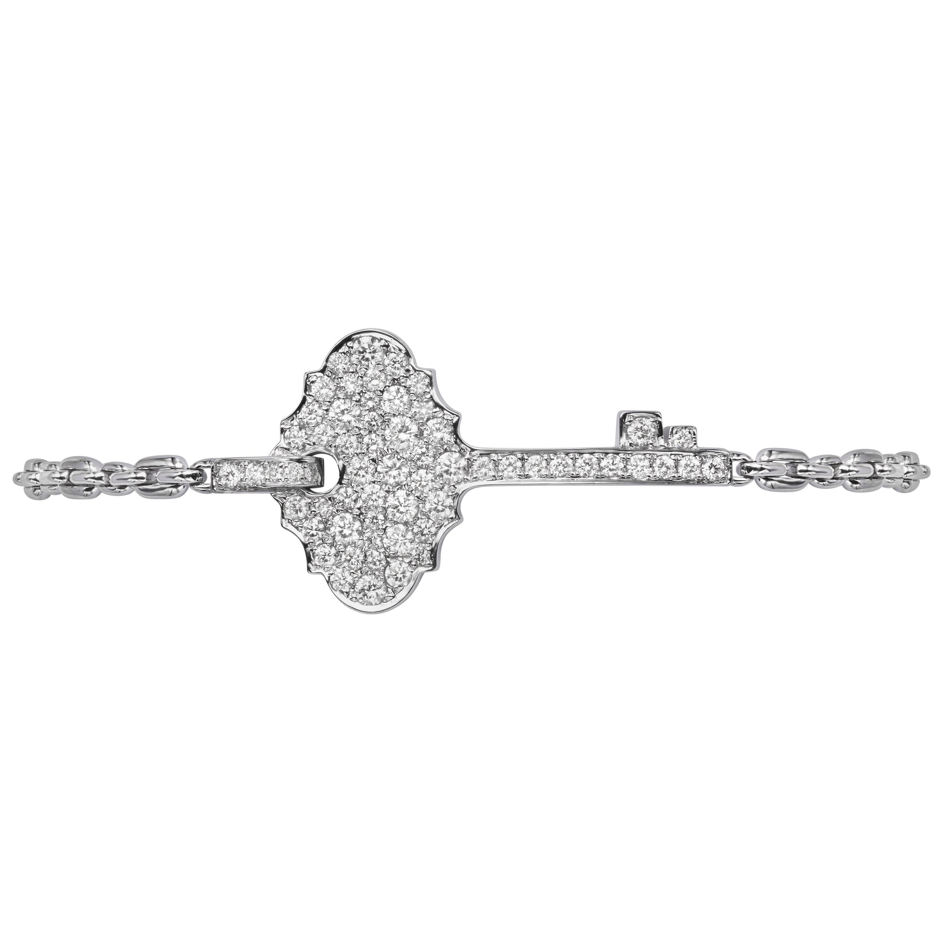 0.90 Carat Diamond 18 Karat White Gold Stackable Key Bracelet Bangle