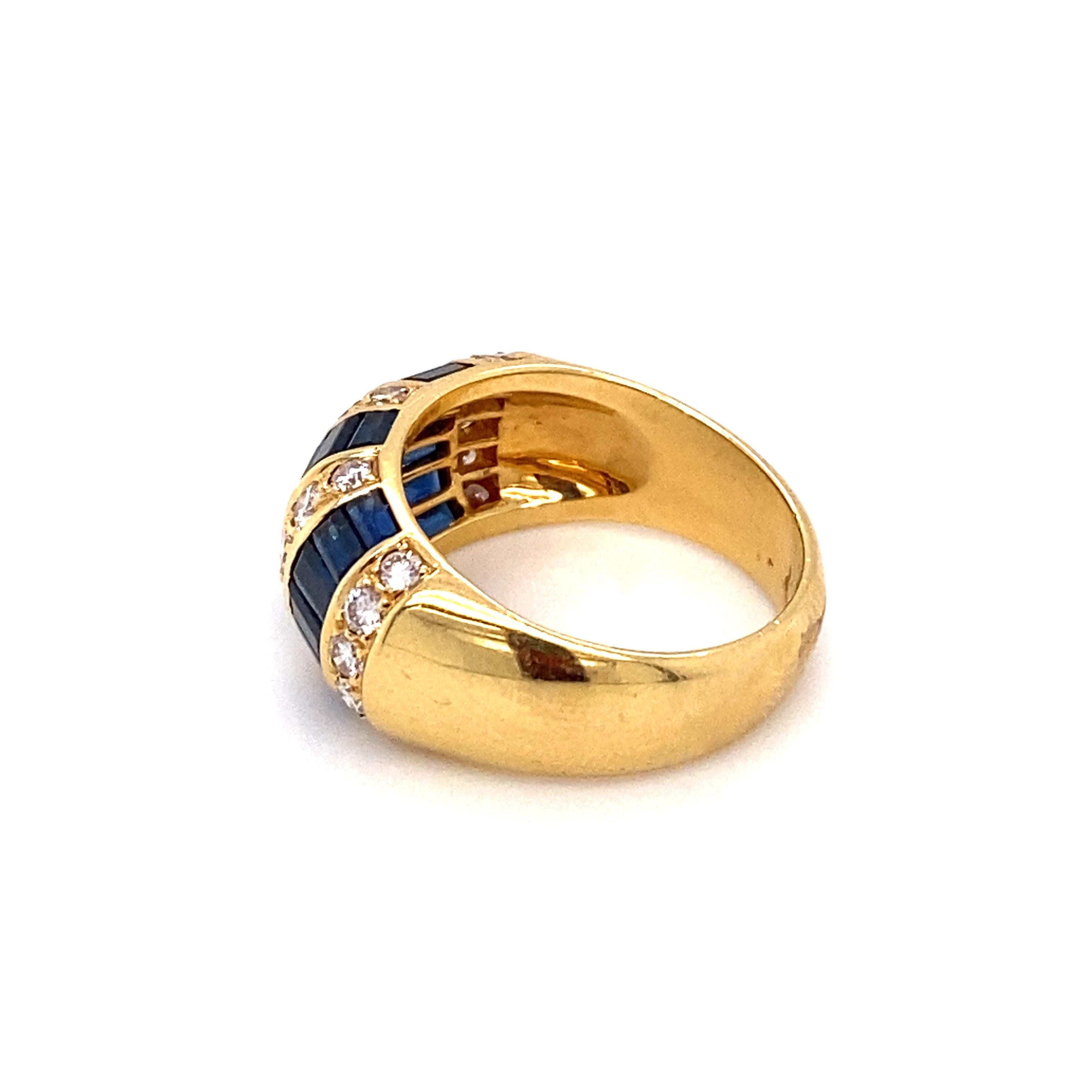 Baguette Cut 0.90 Carat Diamond and 1.10 Carat Sapphire Dome Ring in 18 Karat Gold