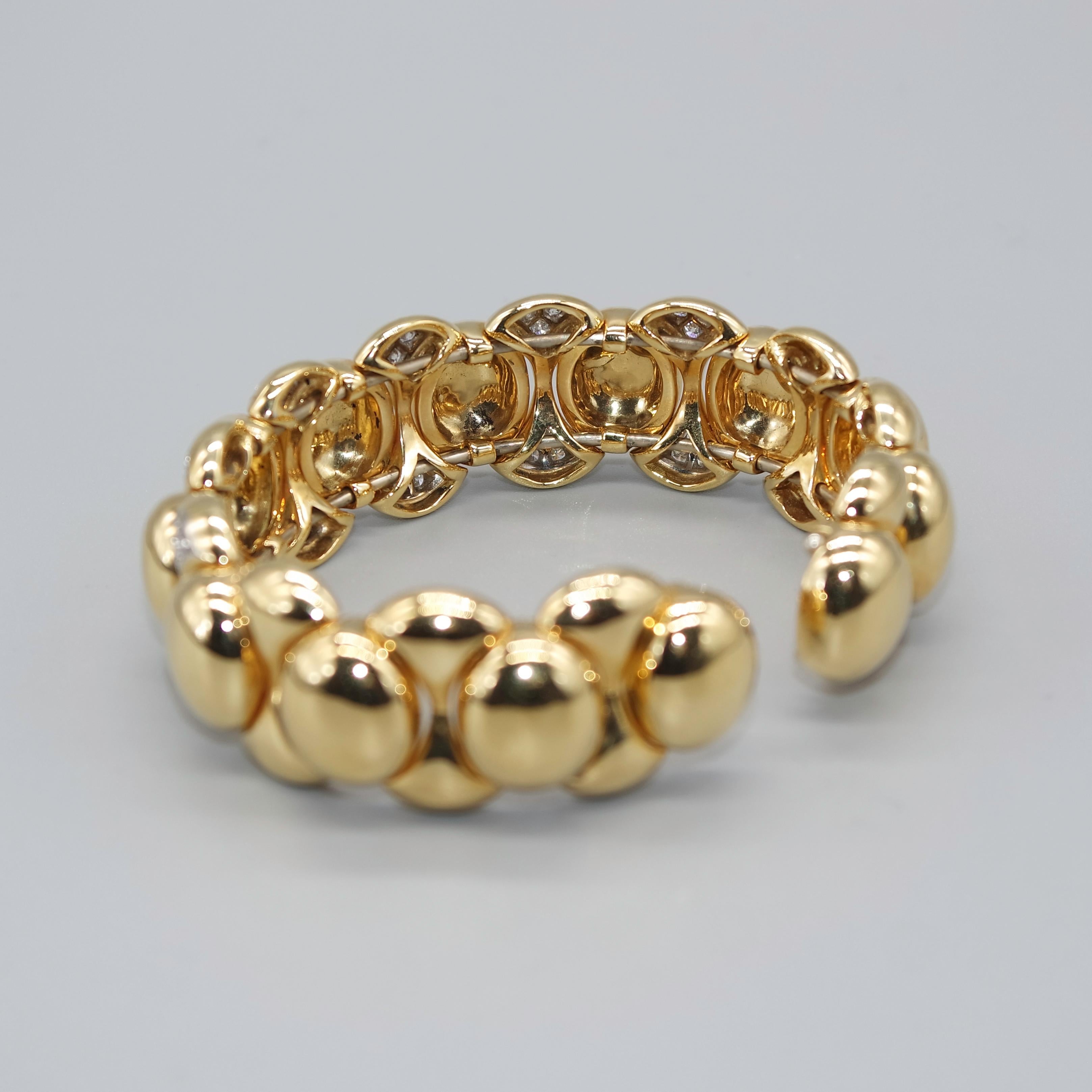 Women's or Men's 0.90 Carat Diamond and 18 Karat Yellow and White Gold Cuff Bracelet