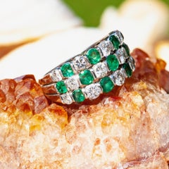 0.90 Carat Emerald and 1.0 Carat Diamond Platinum Band Ring