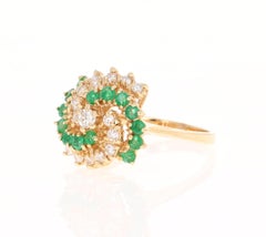 0.90 Carat Emerald Diamond 14 Karat Yellow Gold Cluster Cocktail Ring