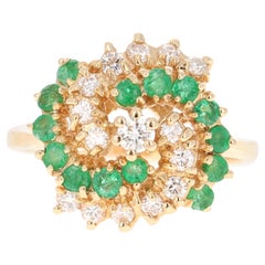 0.90 Carat Emerald Diamond 14 Karat Yellow Gold Cluster Cocktail Ring