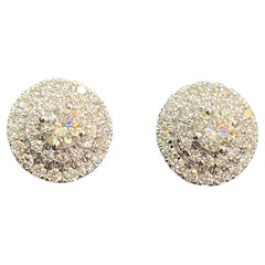 0.90 Carat F/VS1 Round Brilliant Cut Diamonds Double Halo Stud Earrings 18K Gold