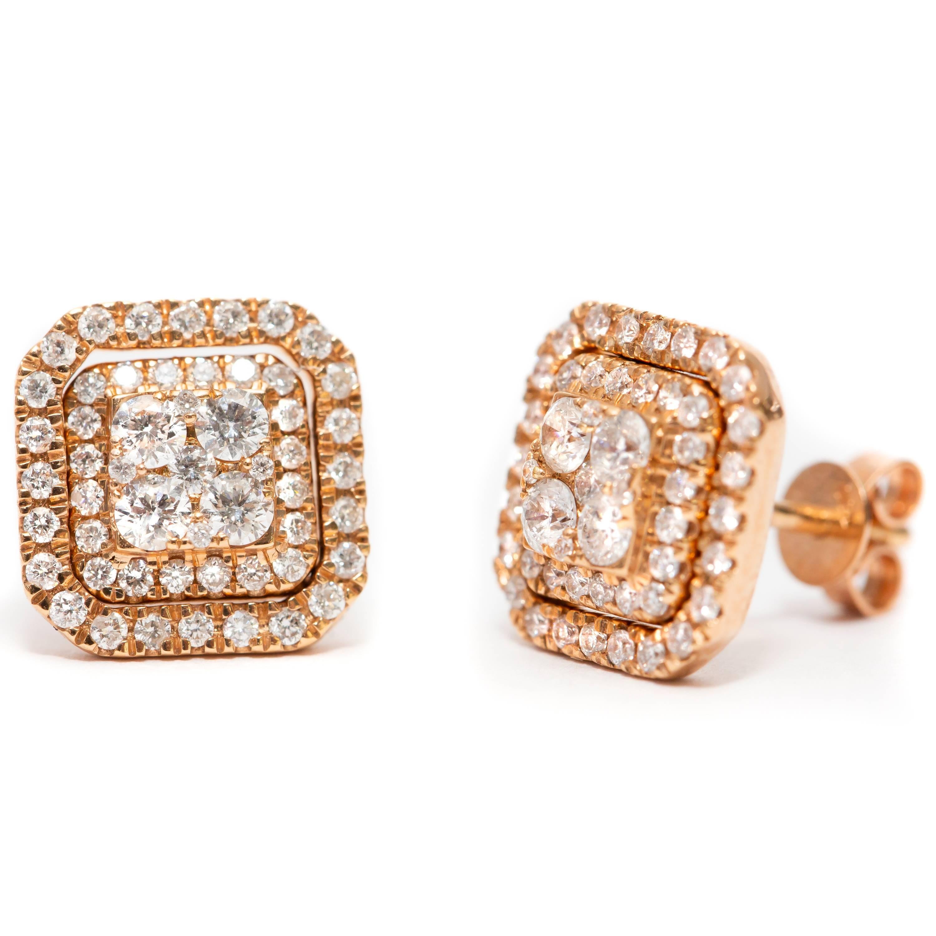 0,90 Karat Fancy austauschbare quadratische Cluster-Ohrringe aus 18 Karat Gold mit Diamanten im Zustand „Neu“ im Angebot in London, GB