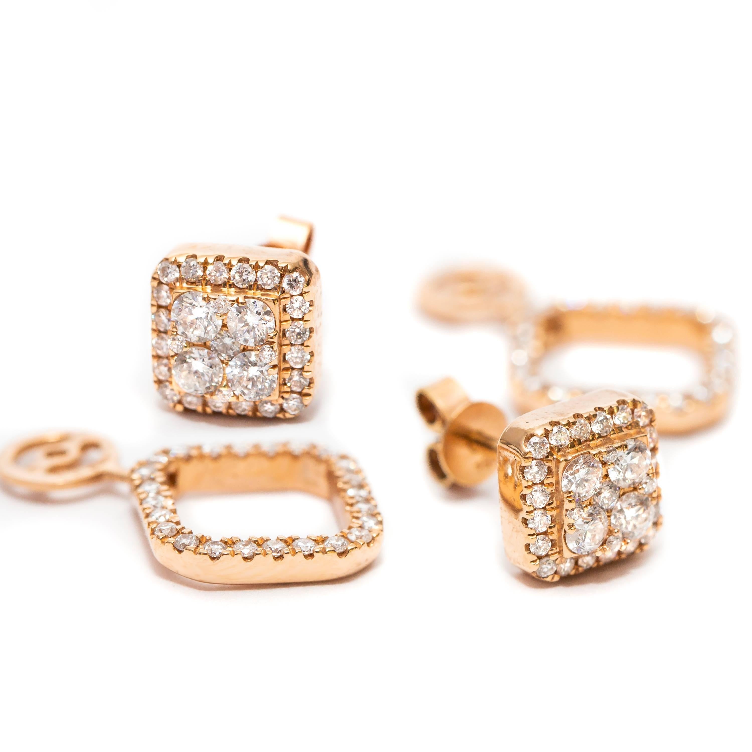 0,90 Karat Fancy austauschbare quadratische Cluster-Ohrringe aus 18 Karat Gold mit Diamanten Damen im Angebot