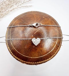 0.90 Carat French Diamond Heart Pendant Necklace on 18ct White Gold Trace Chain