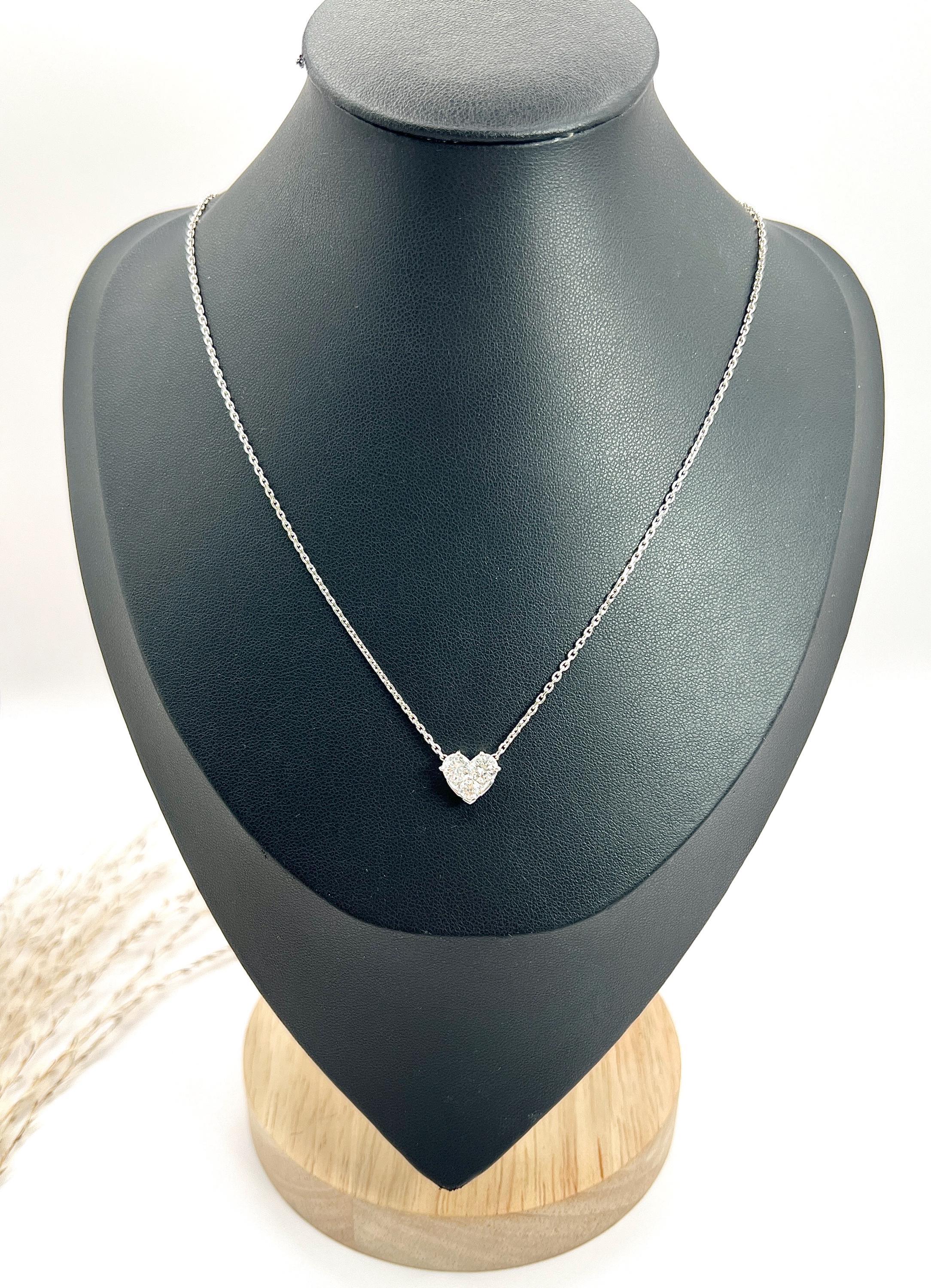 da uomo o donna Collana con ciondolo a forma di cuore con diamante francese da 0,90 carati e catena a catena in oro bianco 18 ct. in vendita