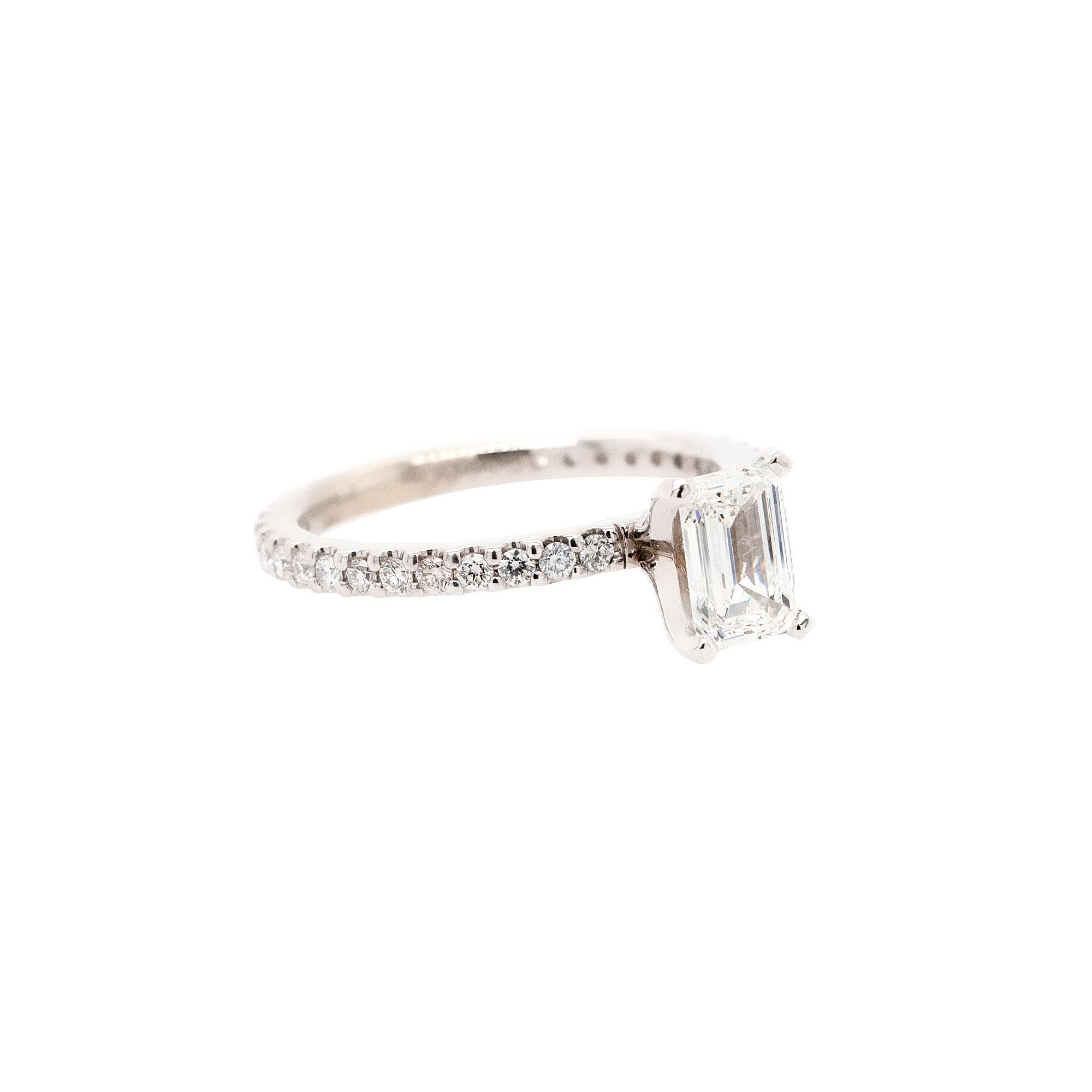 0.90 Carat GIA Emerald Cut Diamond Engagement Ring For Sale 7