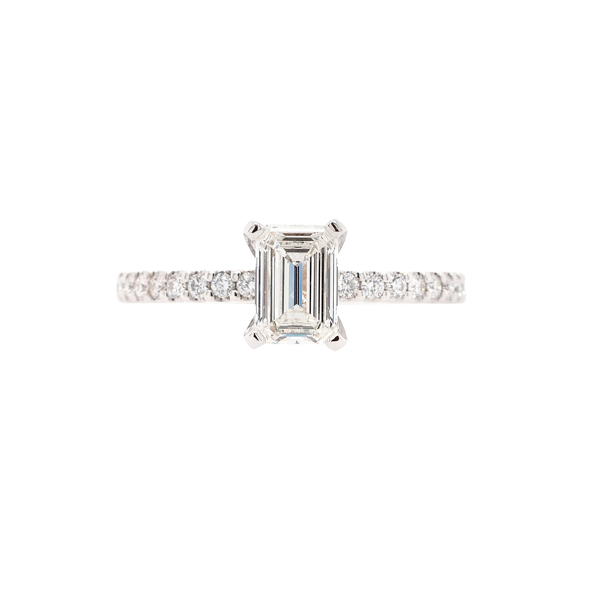 0.90 Carat GIA Emerald Cut Diamond Engagement Ring For Sale 4