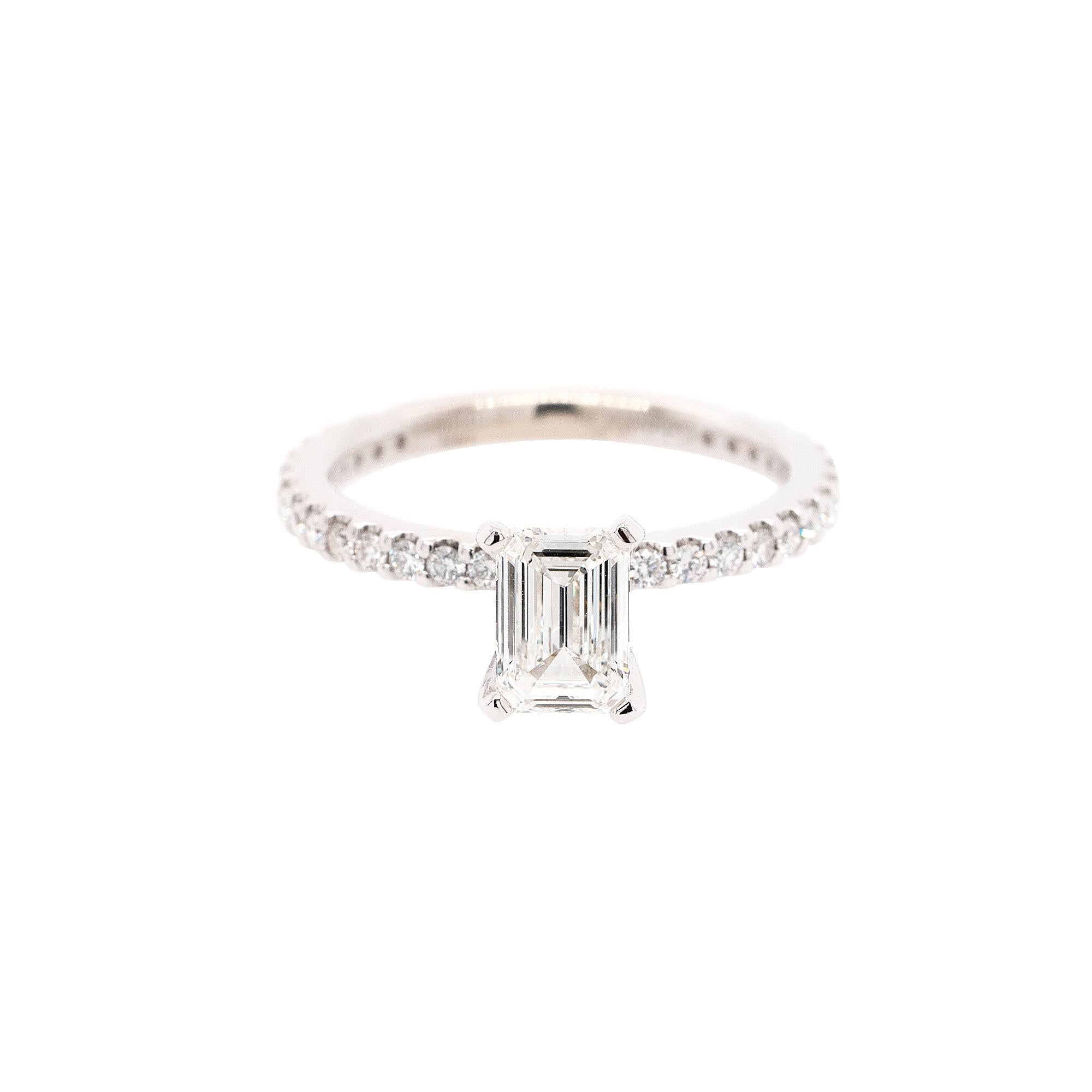 0.90 Carat GIA Emerald Cut Diamond Engagement Ring For Sale 5