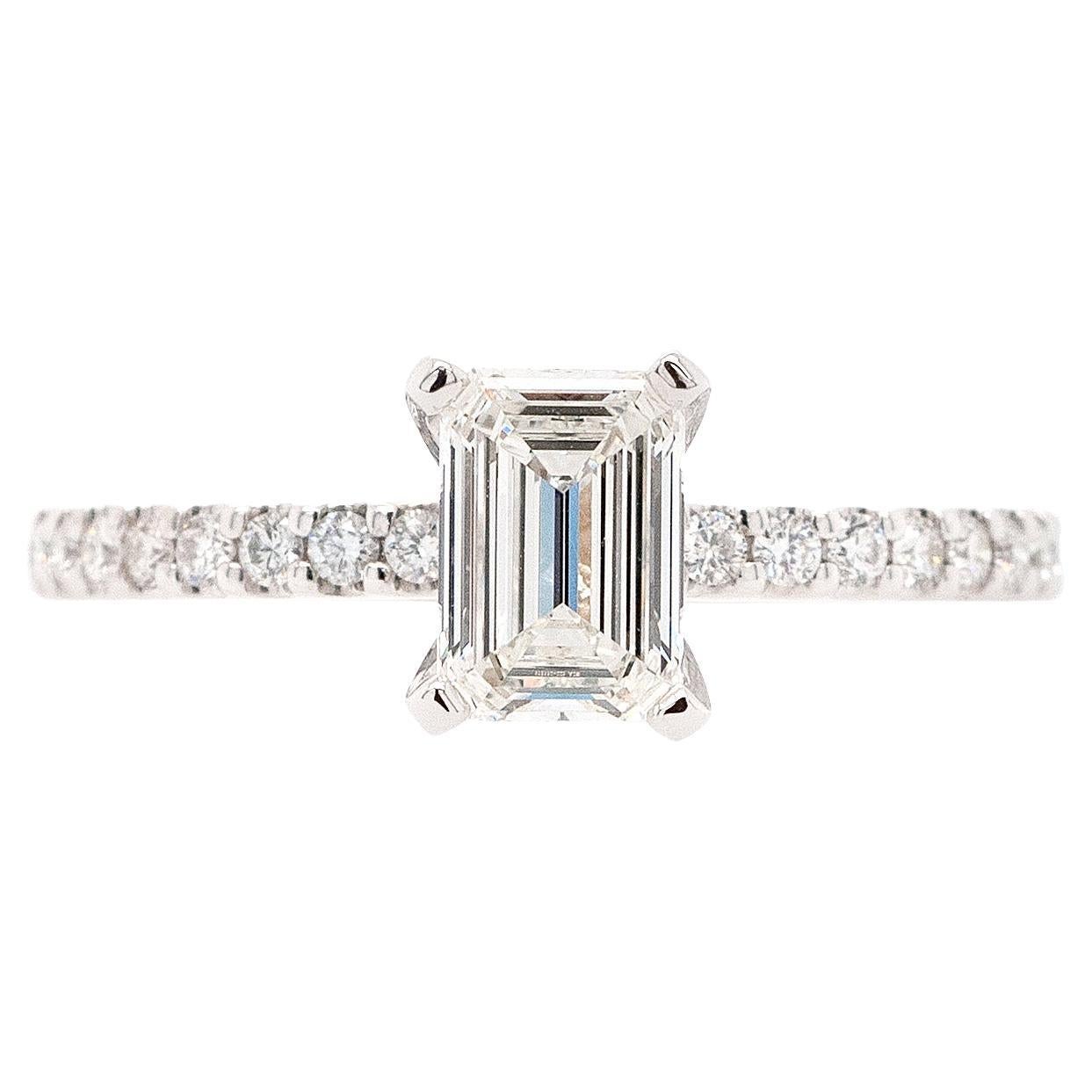 0.90 Carat GIA Emerald Cut Diamond Engagement Ring For Sale
