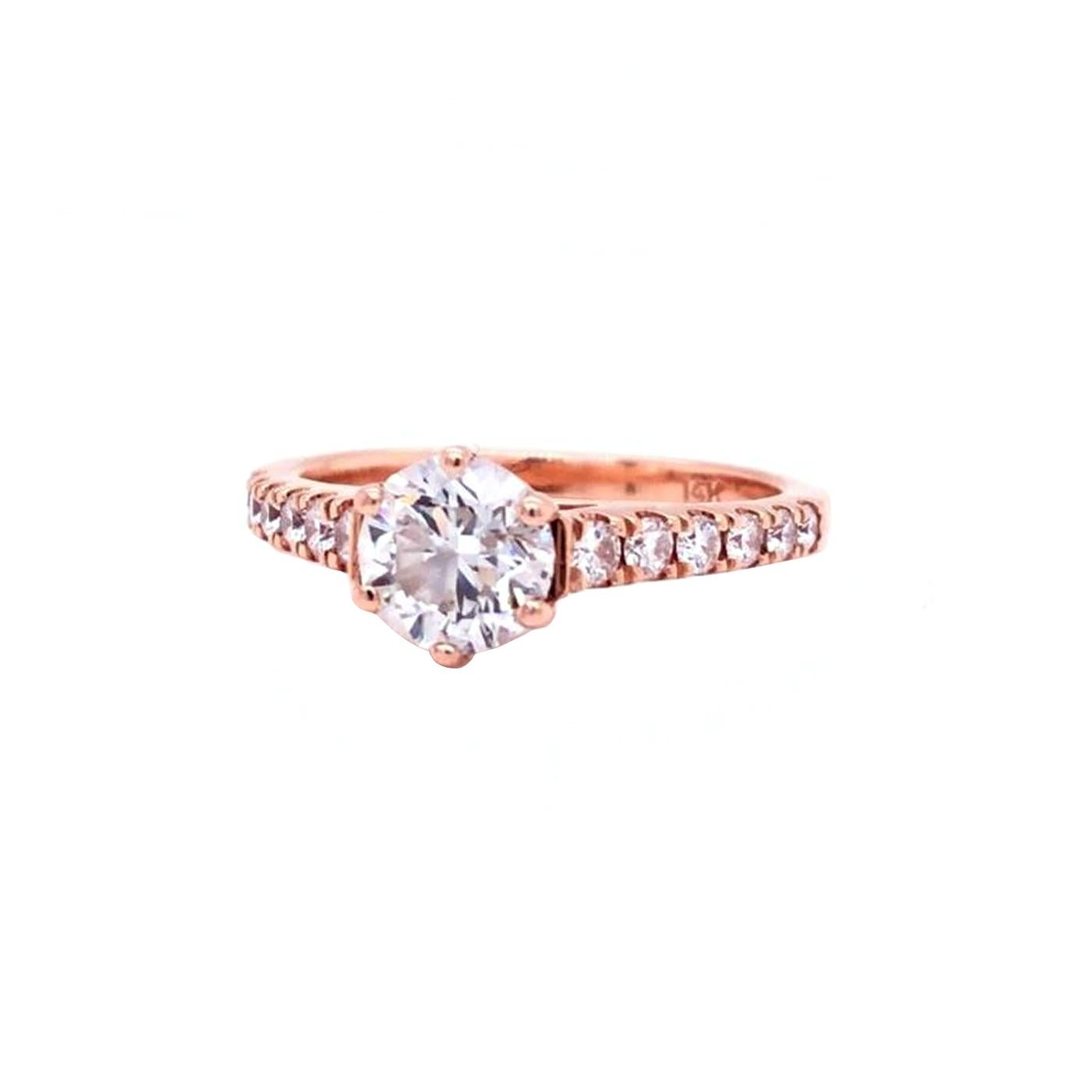 Modernist 0.90 Carat GIA Round Pave Diamond 18 Karat Rose Gold Vintage Engagement Ring For Sale