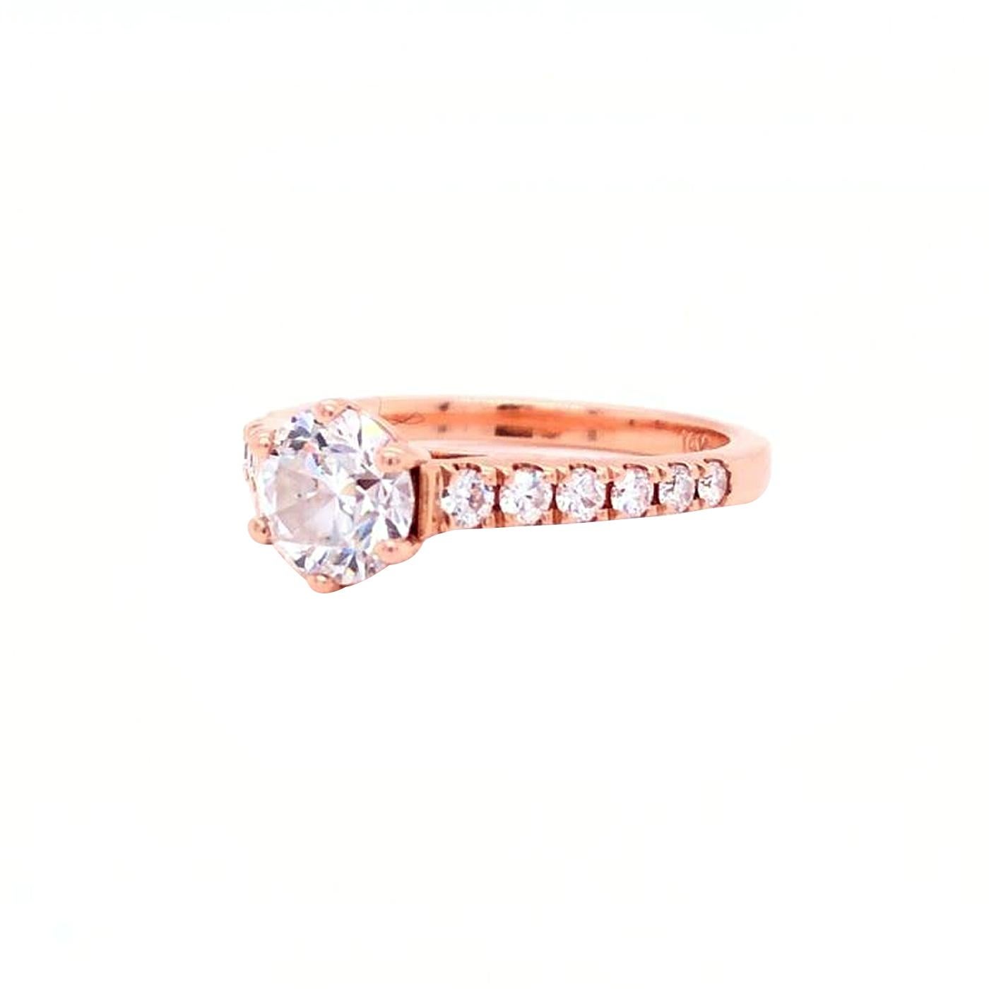 Round Cut 0.90 Carat GIA Round Pave Diamond 18 Karat Rose Gold Vintage Engagement Ring For Sale