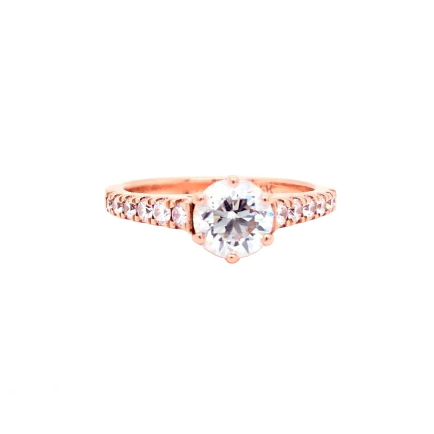 0.90 Carat GIA Round Pave Diamond 18 Karat Rose Gold Vintage Engagement Ring In Excellent Condition For Sale In Aventura, FL