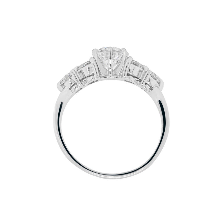0.90 Carat H VS1 Diamond Platinum FiveStone Engagement Ring For Sale