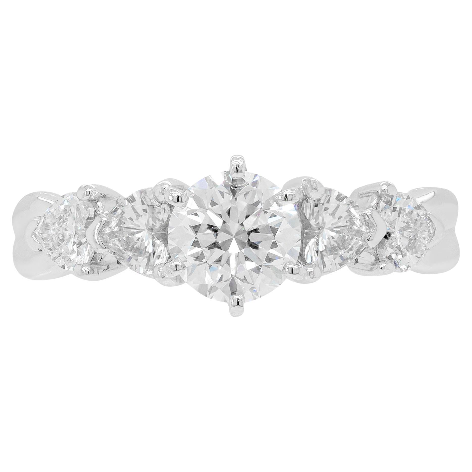 0.90 Carat H VS1 Diamond Platinum Five-Stone Engagement Ring For Sale