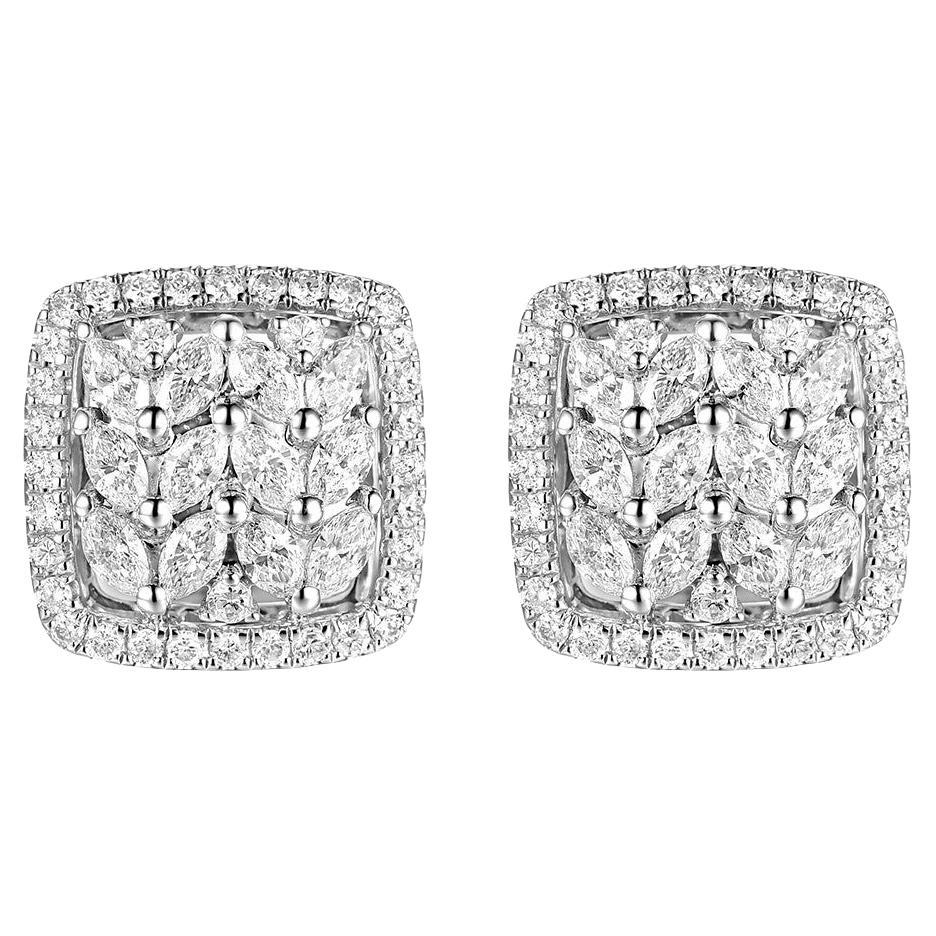 0.90 Carat Marquise Diamond Stud Earring in 18K White Gold For Sale