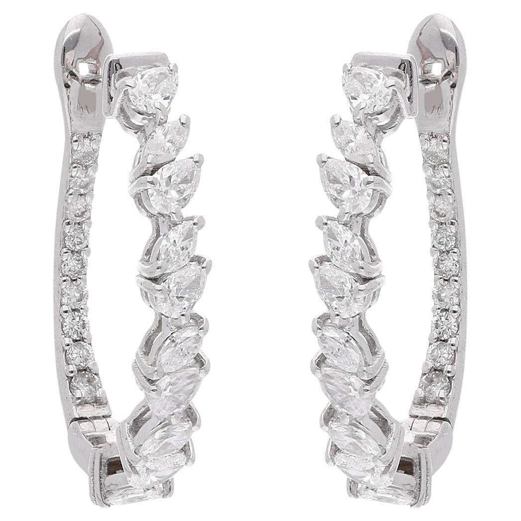 Pendientes de aro de diamantes redondos marquesa pera de 0,90 quilates Joyas de oro blanco de 14 quilates