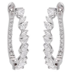 Pendientes de aro de diamantes redondos marquesa pera de 0,90 quilates Joyas de oro blanco de 14 quilates