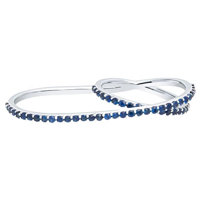 0,90 Karat Mehrfinger-Ring mit blauem Saphir im Angebot