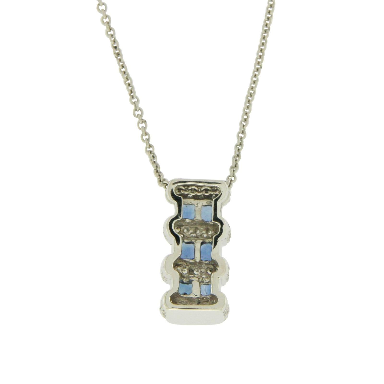 Women's 0.90 Carat Natural Blue Sapphire 0.45 Carat Diamonds 14 Karat Gold Necklace