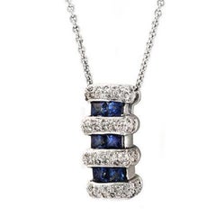 0.90 Carat Natural Blue Sapphire 0.45 Carat Diamonds 14 Karat Gold Necklace