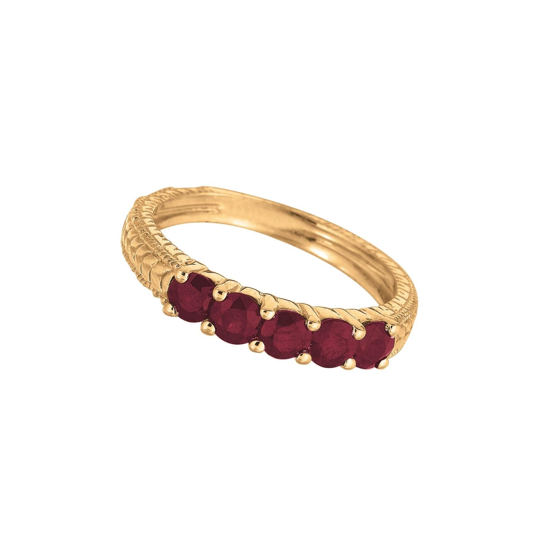 For Sale:  0.90 Carat Natural Ruby 5-Stone Ring Band 14 Karat Yellow Gold 3