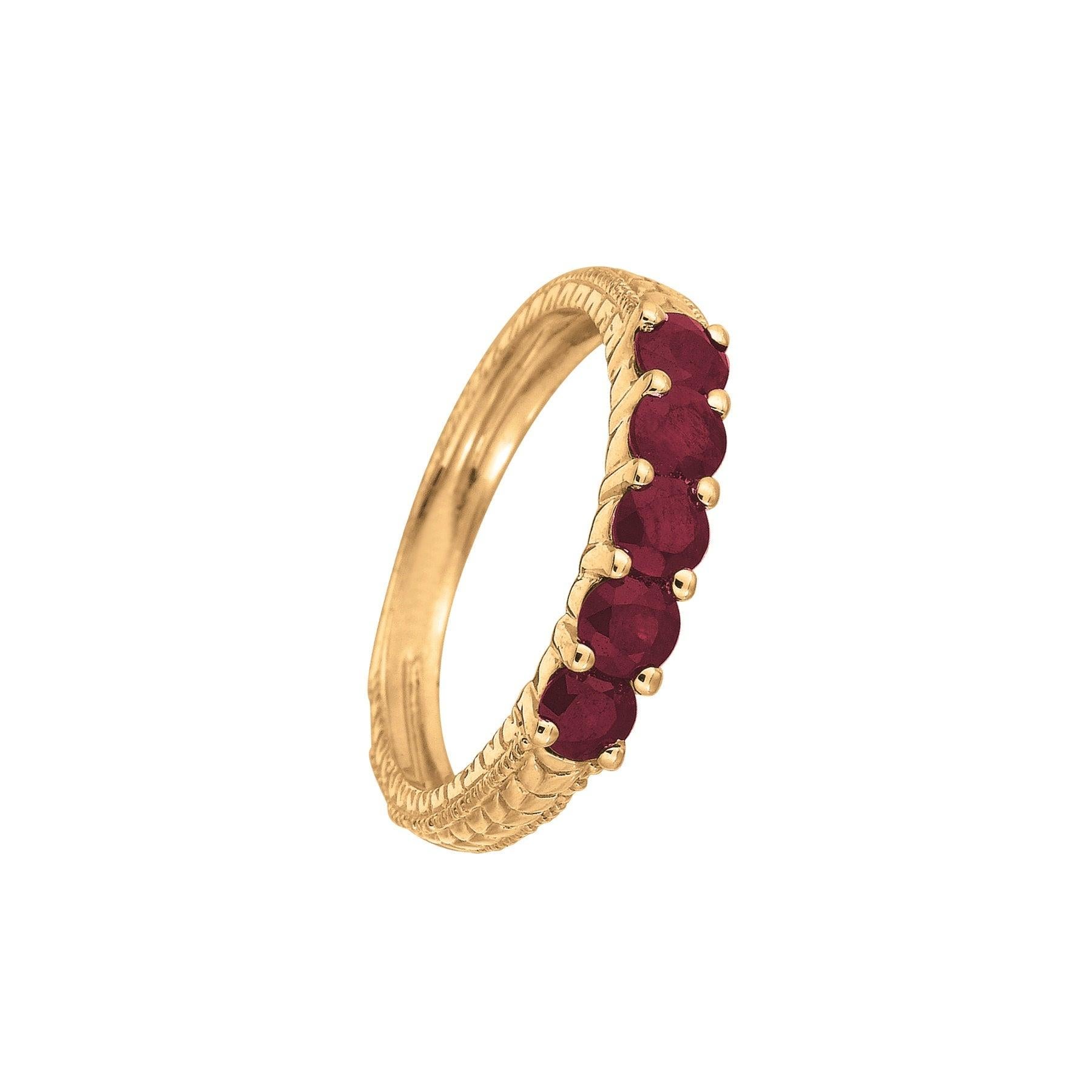 For Sale:  0.90 Carat Natural Ruby 5-Stone Ring Band 14 Karat Yellow Gold 4