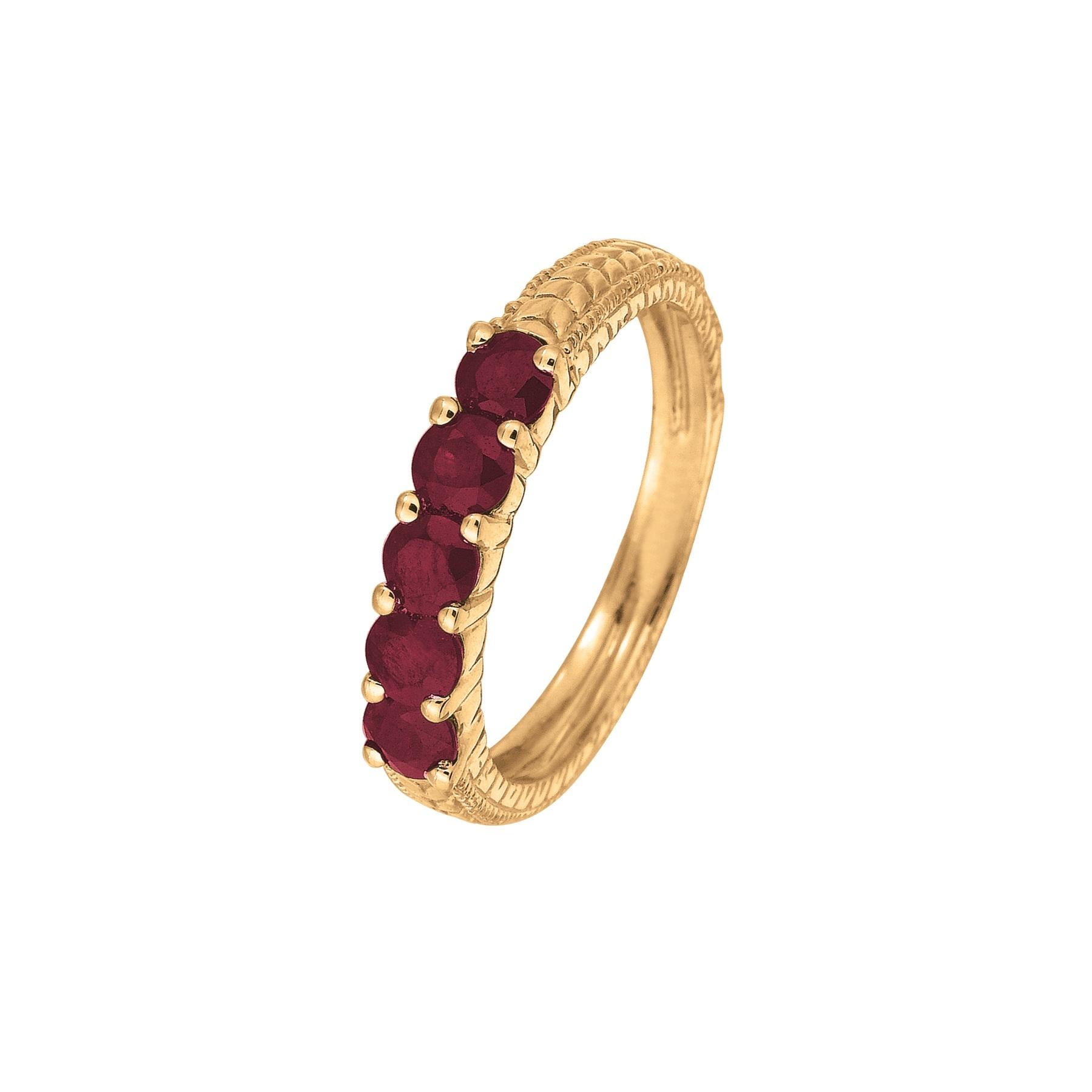 0.90 Carat Natural Ruby 5 Stone Ring Band 14K Yellow Gold

100% Natural Rubies
0.90CTW
Red
SI
14K Yellow Gold Prong style, 3.60 grams
3 mm in width
Size 7
5 stones

R6417Y75R

ALL OUR ITEMS ARE AVAILABLE TO BE ORDERED IN 14K WHITE, ROSE OR YELLOW