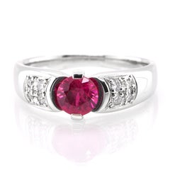 0.90 Carat Natural Ruby and Diamond Band Ring Set in Platinum