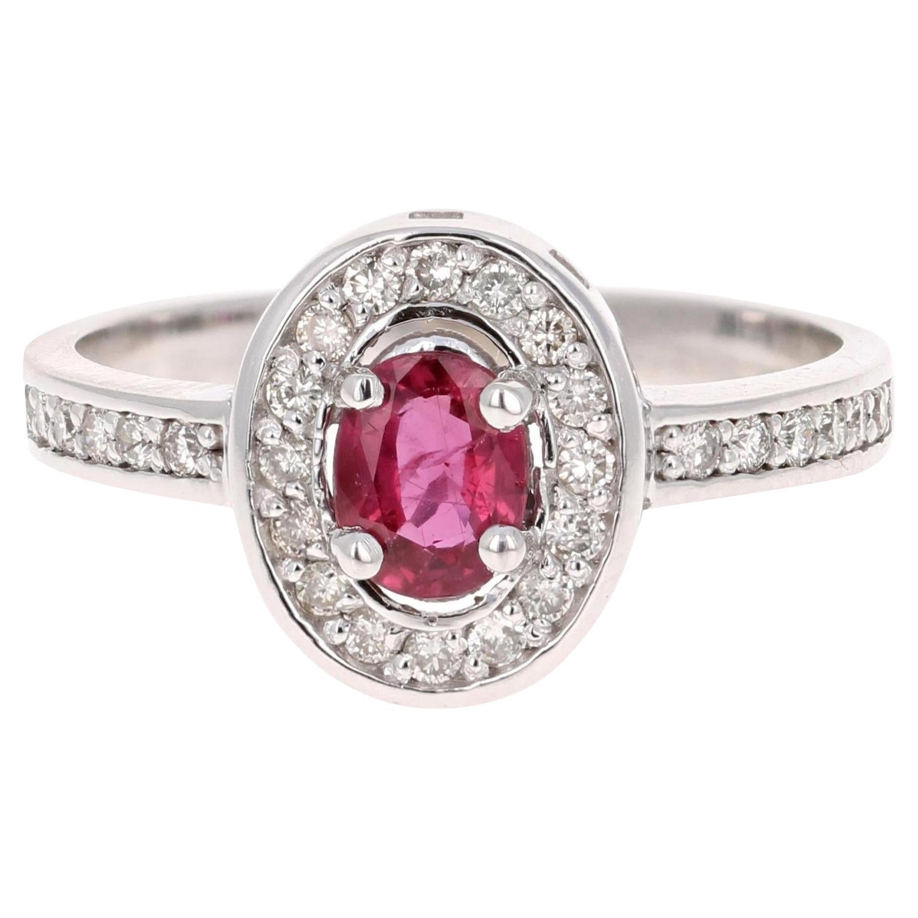0.90 Carat Natural Ruby Diamond 14 Karat White Gold Engagement Ring