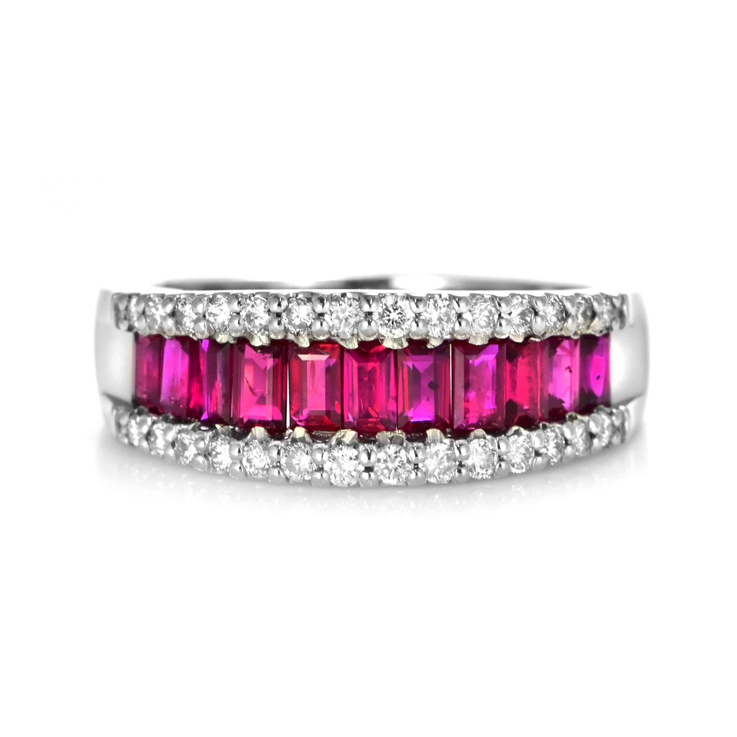 Moderne Bague en platine avec rubis et diamants de 0,90 carat naturels non traités/échauffés en vente