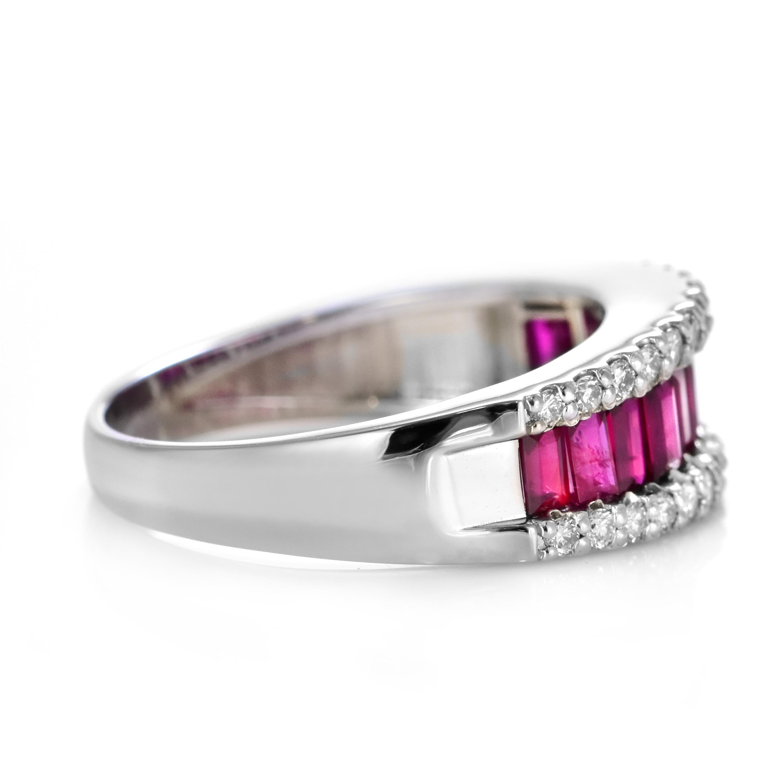 Bague en platine avec rubis et diamants de 0,90 carat naturels non traités/échauffés en vente 1