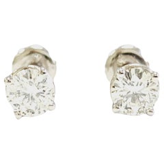 0.90 Carat Pair of Natural Brilliant Diamond Round Studs White Gold 14 Karat