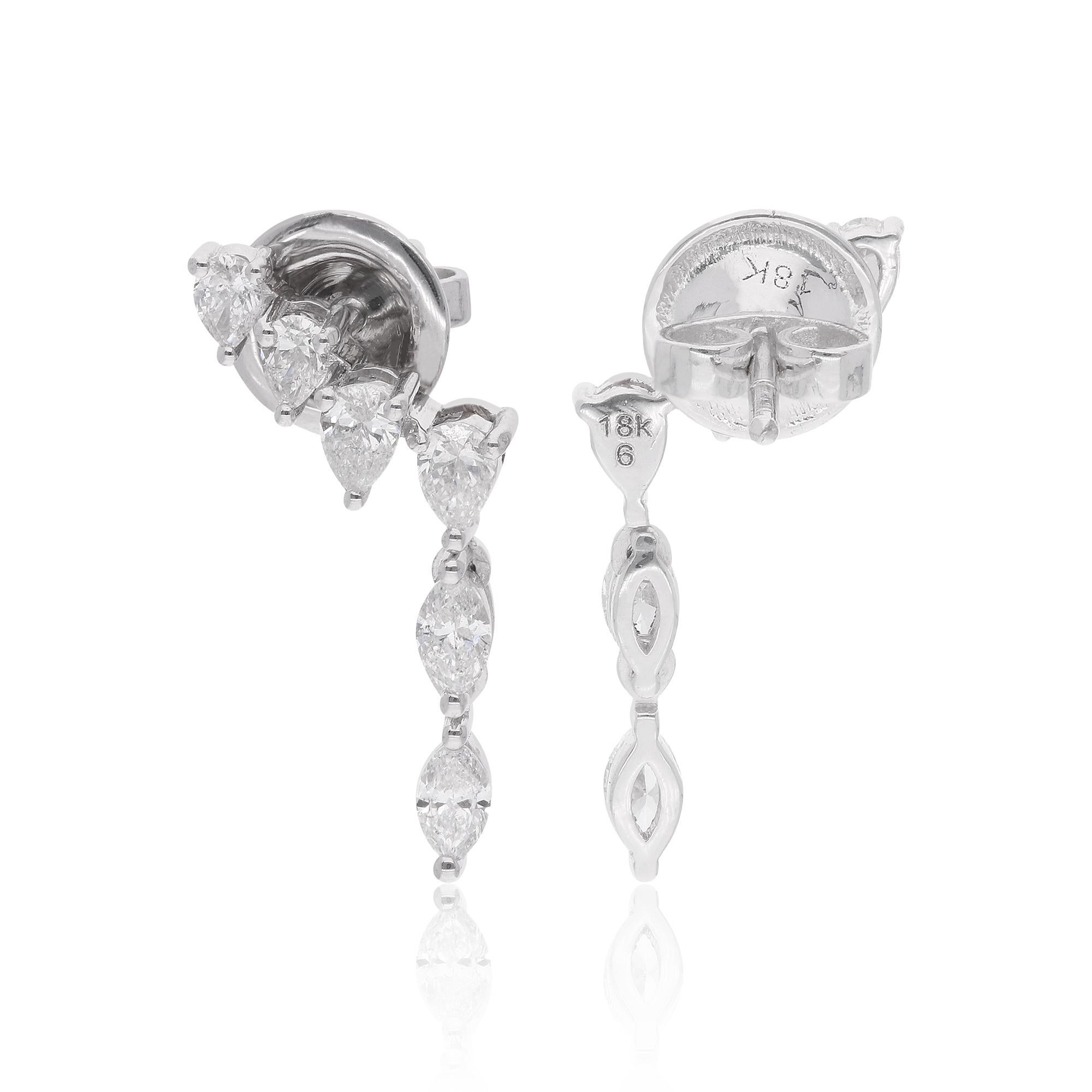 Modern 0.90 Carat Pear & Marquise Diamond Earrings 14 Karat White Gold Handmade Jewelry For Sale