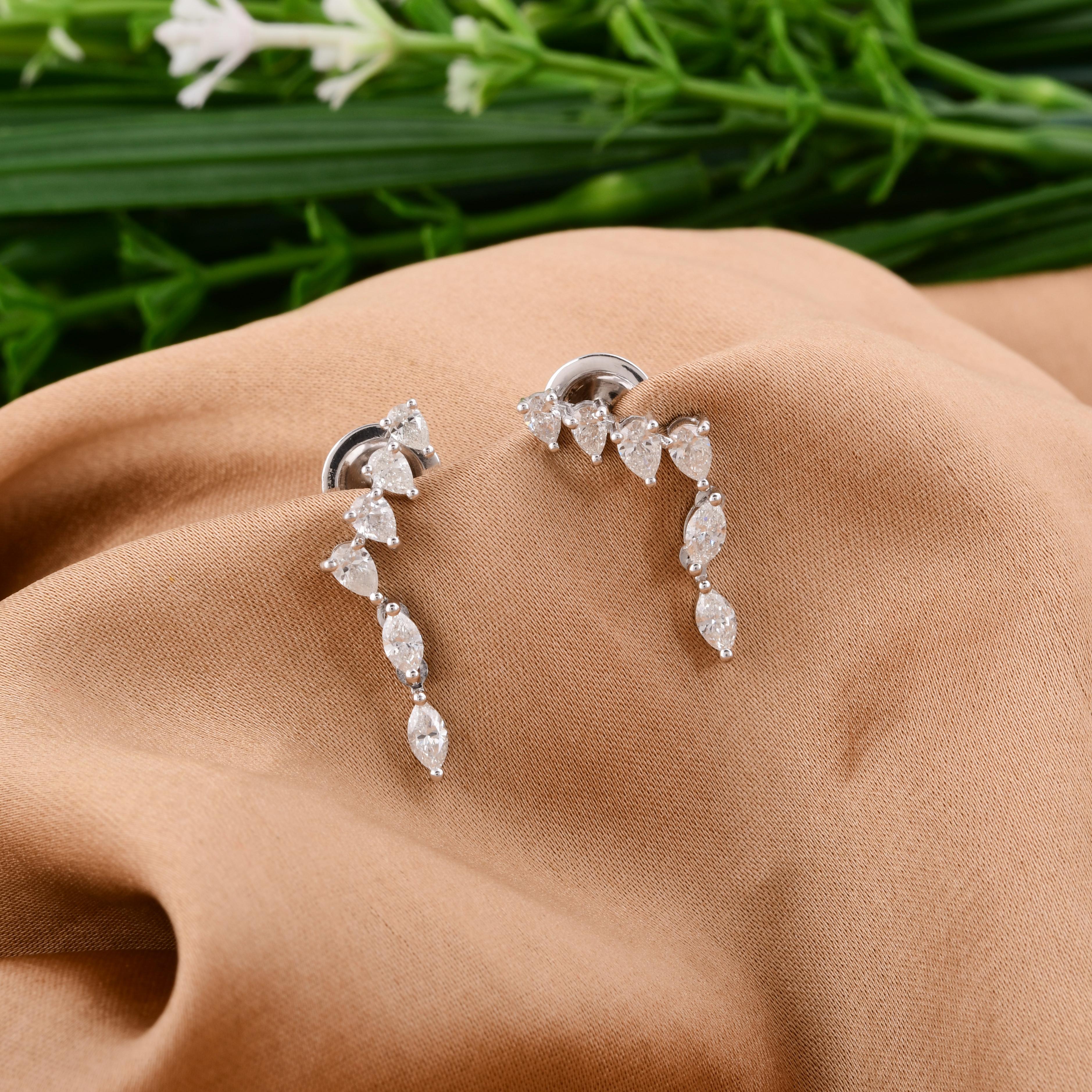 Pear Cut 0.90 Carat Pear & Marquise Diamond Earrings 14 Karat White Gold Handmade Jewelry For Sale