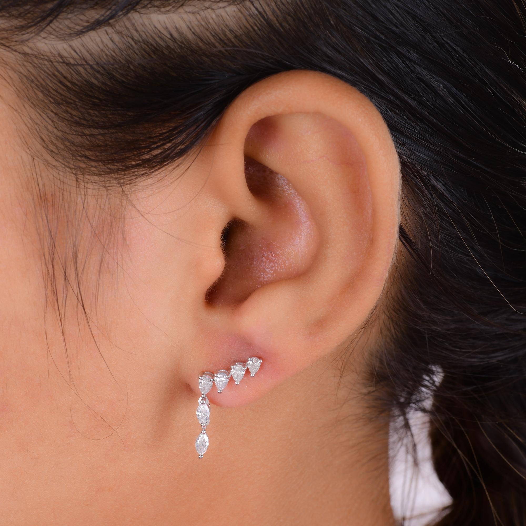 Women's 0.90 Carat Pear & Marquise Diamond Earrings 14 Karat White Gold Handmade Jewelry For Sale