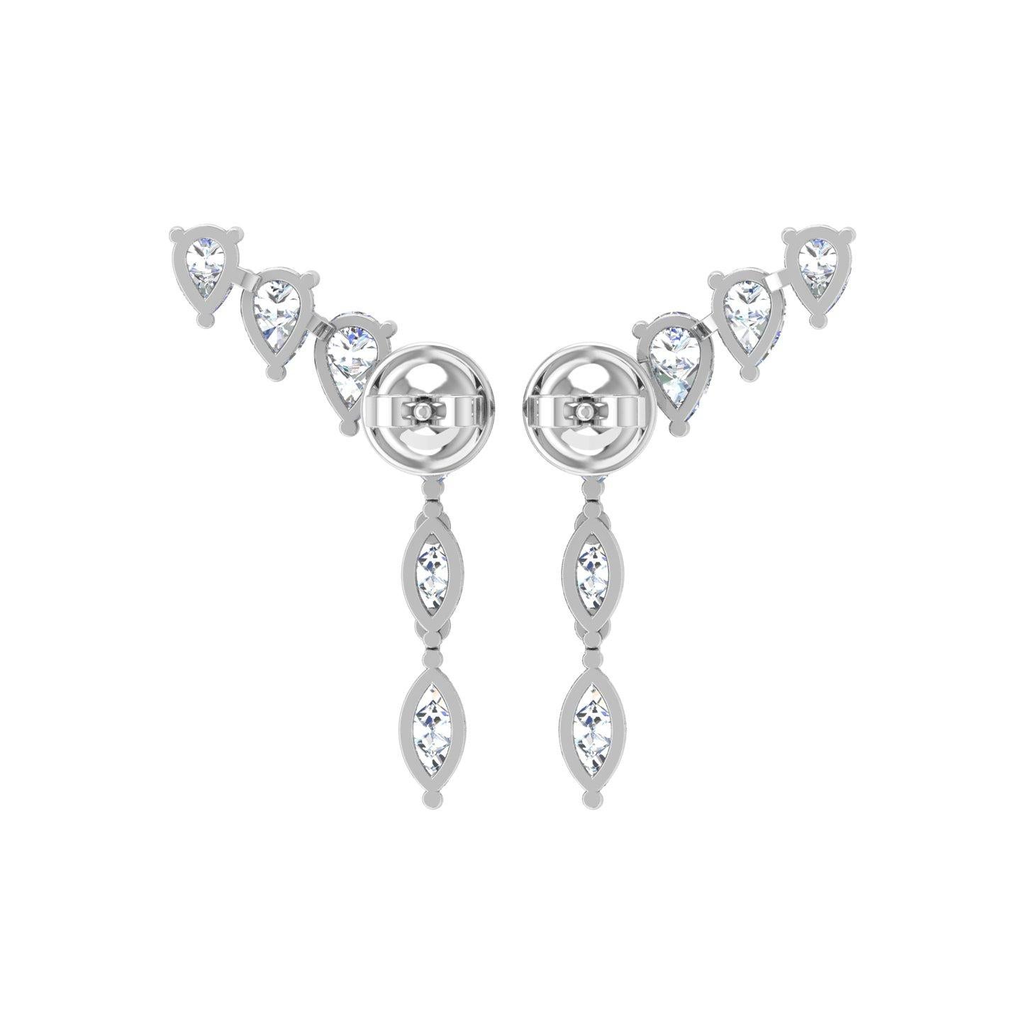 0.90 Carat Pear & Marquise Diamond Earrings 14 Karat White Gold Handmade Jewelry For Sale 3