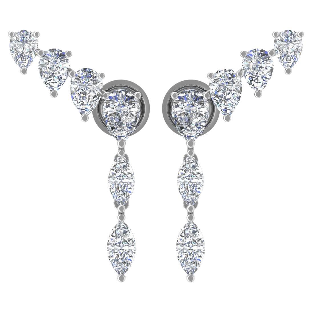 0.90 Carat Pear & Marquise Diamond Earrings 14 Karat White Gold Handmade Jewelry
