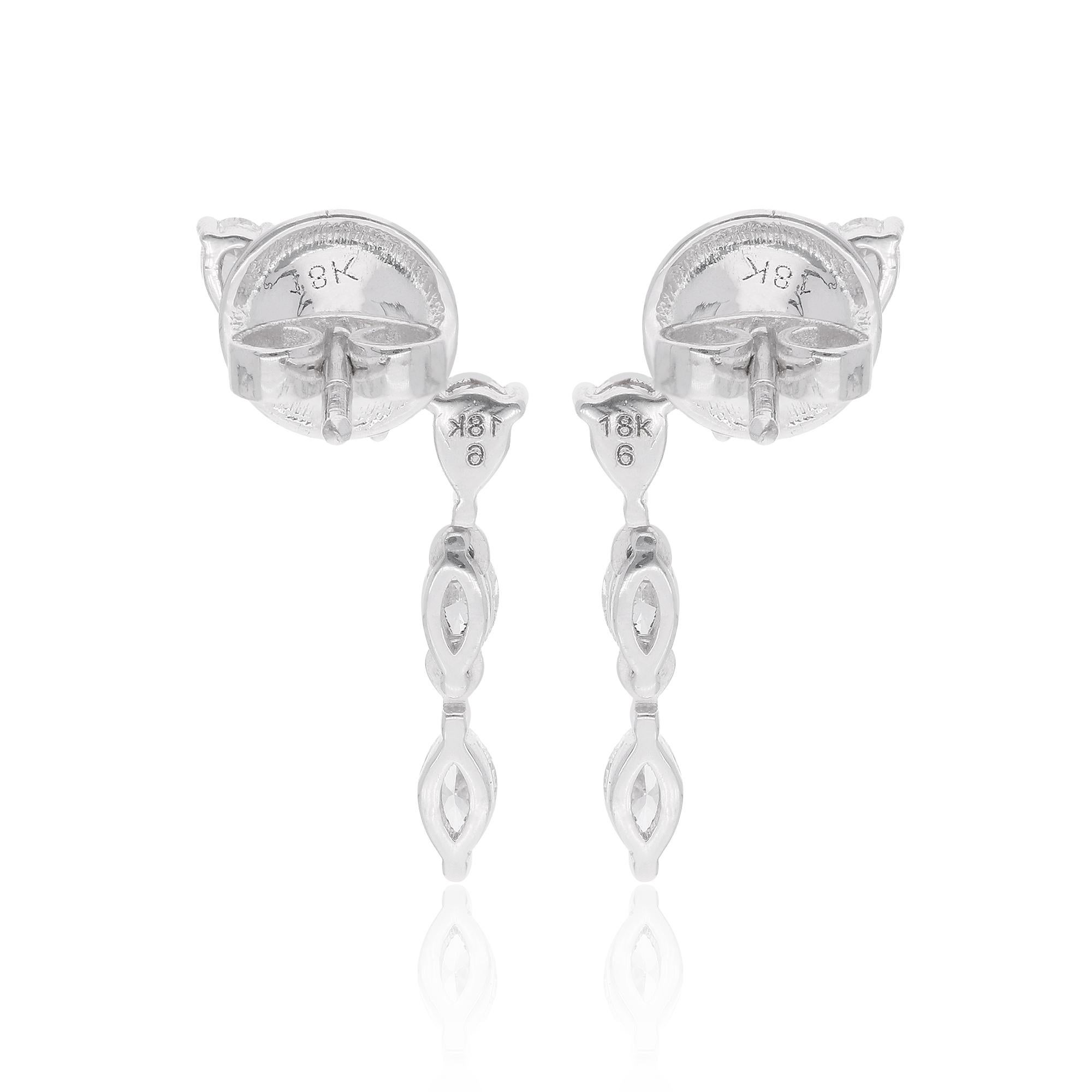 0.90 Carat Pear & Marquise Diamond Earrings 18 Karat White Gold Handmade Jewelry For Sale 1