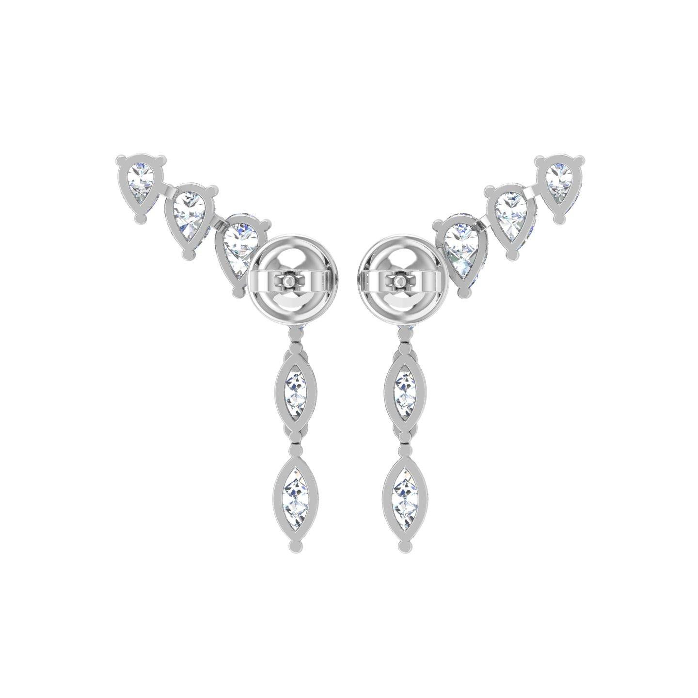 0.90 Carat Pear & Marquise Diamond Earrings 18 Karat White Gold Handmade Jewelry For Sale 1