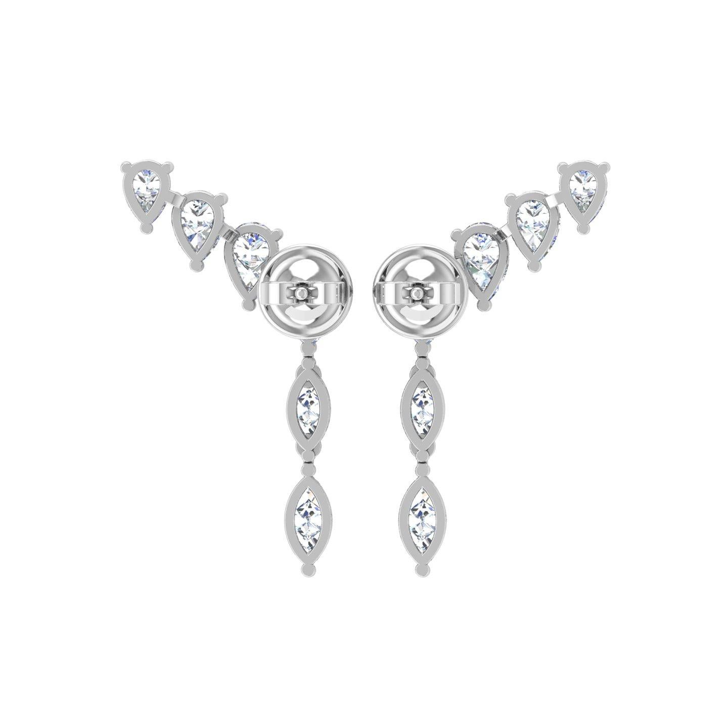 0.90 Carat Pear & Marquise Diamond Earrings 18 Karat White Gold Handmade Jewelry For Sale 2